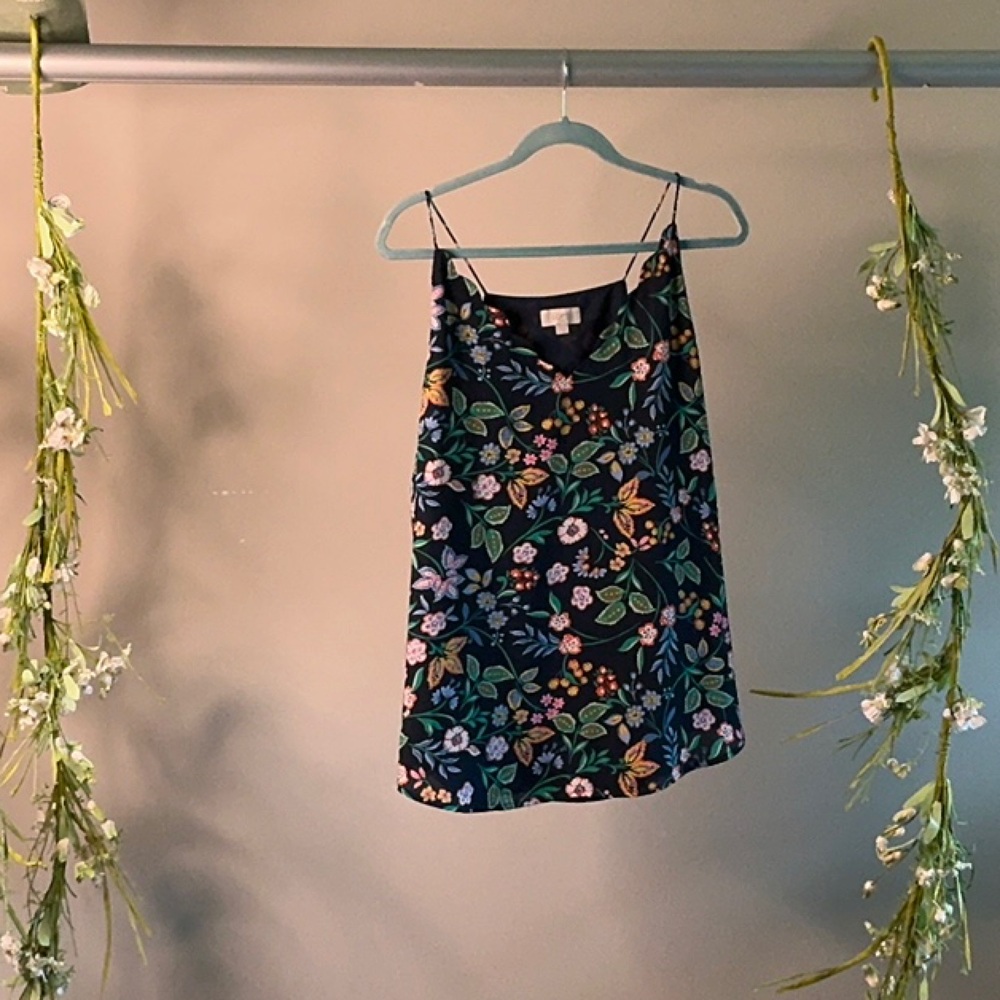 LOFT Black and Green Floral Camisole Top